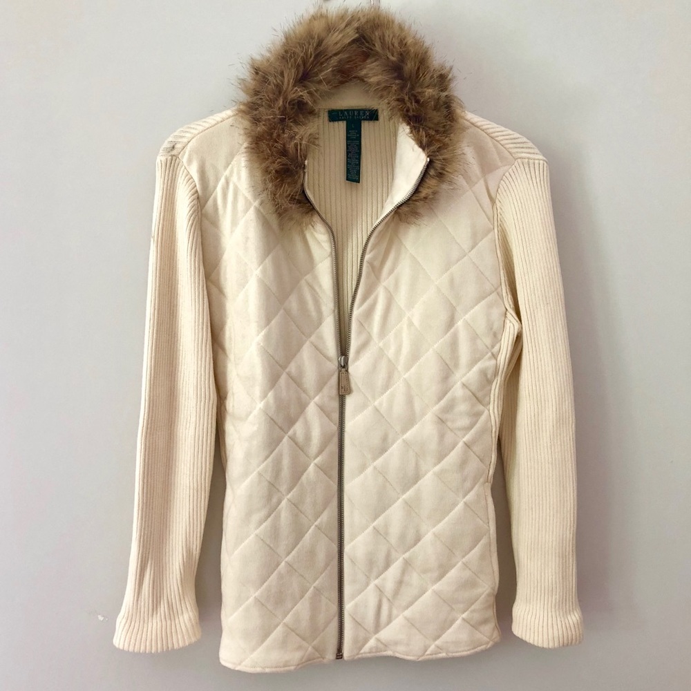 Ralph Lauren Quilted Sweater with Fur Collar